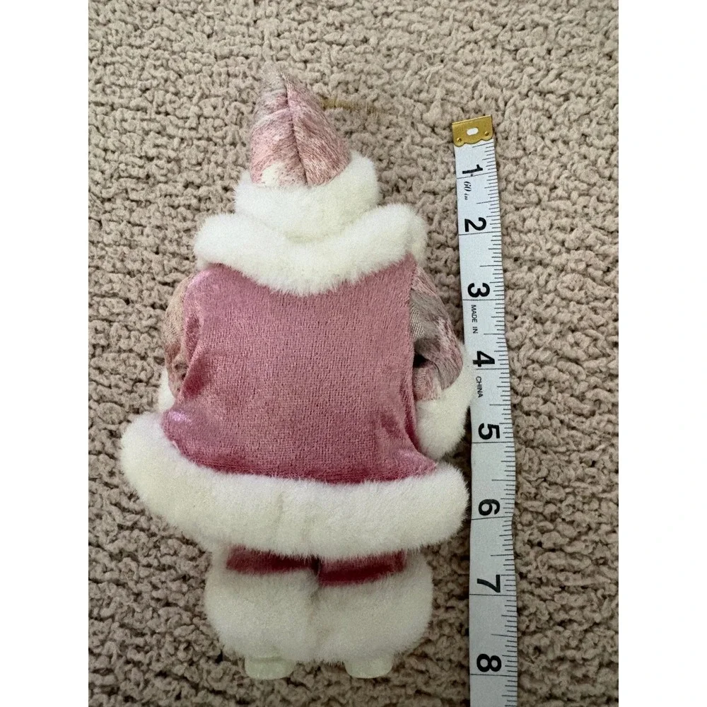 Vintage Pink Velvet Santa Claus Christmas Ornament Faux Fur Trim 7.5 Inch